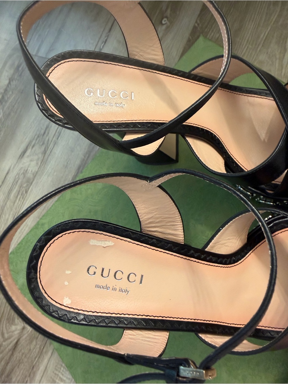 Gucci Black Leather Platform Slingback Sandals with Silver GG Studs - Picture 3 of 7